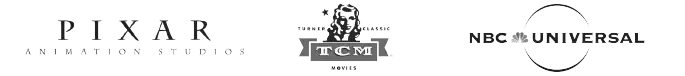 Pixar, TCM, and NBC Universal logos