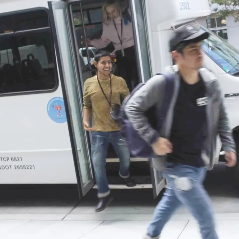 Shuttle bus with students