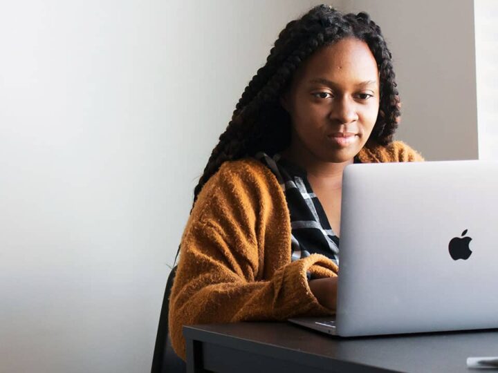 Student working on a laptop.