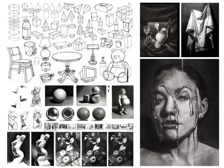 Student work showing form studies