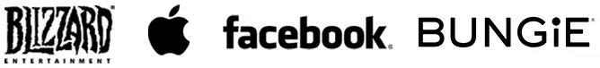 Blizzard, Apple, Facebook, and Bungie logos