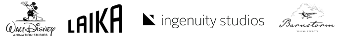 Disney, Laika, Ingenuity Studios, and Barnstorm Visual FX logos